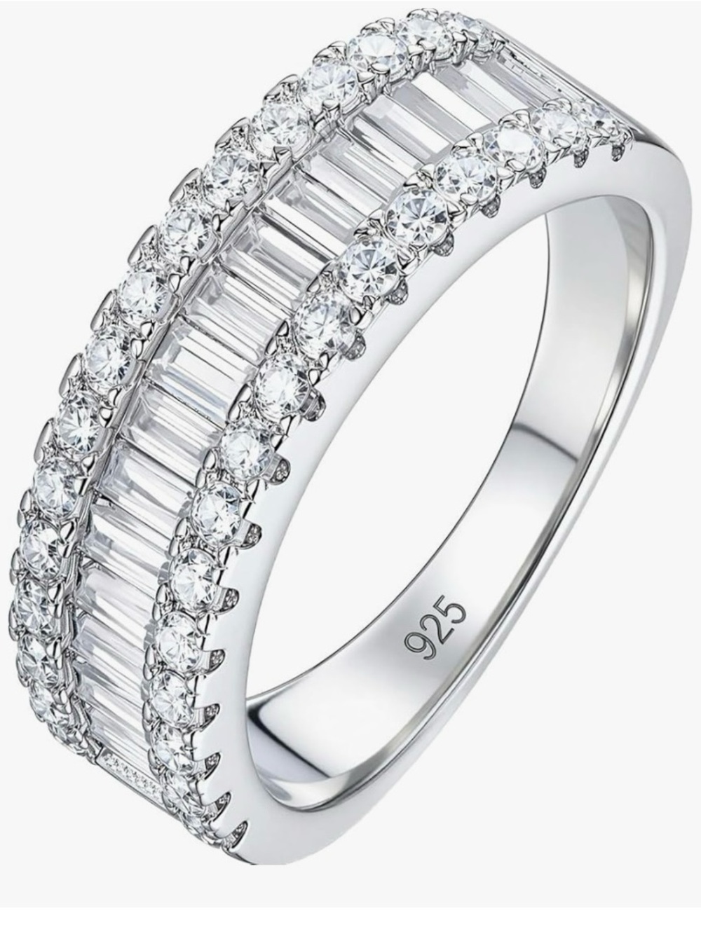 Sterling Silver CZ Baguette & Round Eternity Band - White